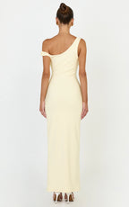 Rina Maxi Dress - Off Shoulder High Split Dress in Lemon