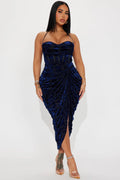 Honolulu Evenings Velvet Midi Dress - Navy