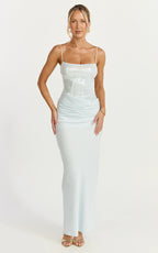 Jasmin Maxi Dress - Sequin Overlay Dress in Blue