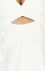 Rosalie Mini Dress - Floral Jacquard V Neck Fit and Flare Dress in White