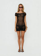 Mikaro Crochet Mini Dress Black