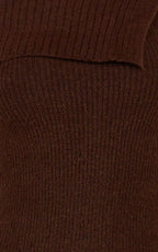 Tess Mini Dress - Asymmetric Off Shoulder Long Sleeve Knit Dress in Chocolate
