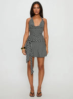 Terika Plunge Neck Halter Mini Dress Grey / Black