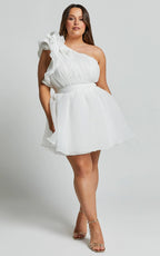 Avriella Mini Dress - One Shoulder Detail Fit & Flare in Ivory