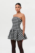 Houndstooth Peplum Tube Mini Dress