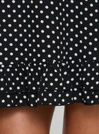 Casee V Neck Frill Mini Dress Black Polka Dot