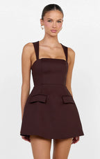 Garrett Mini Dress - Square Neck Fit And Flare Dress in Dark Chocolate
