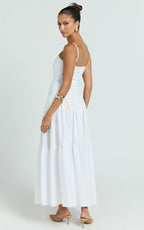 Dani Midi Dress - Asymmetrical Ruched Waisted in White