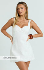 Brigitta Mini Dress - Embroidered Sweetheart A Line Dress in White