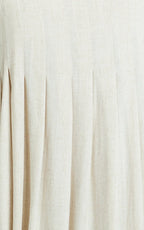 Yanna Midi Dress - Square Neckline Pleated Dress in Beige