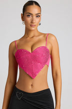 Embellished Heart Detail Crop Top in Magenta