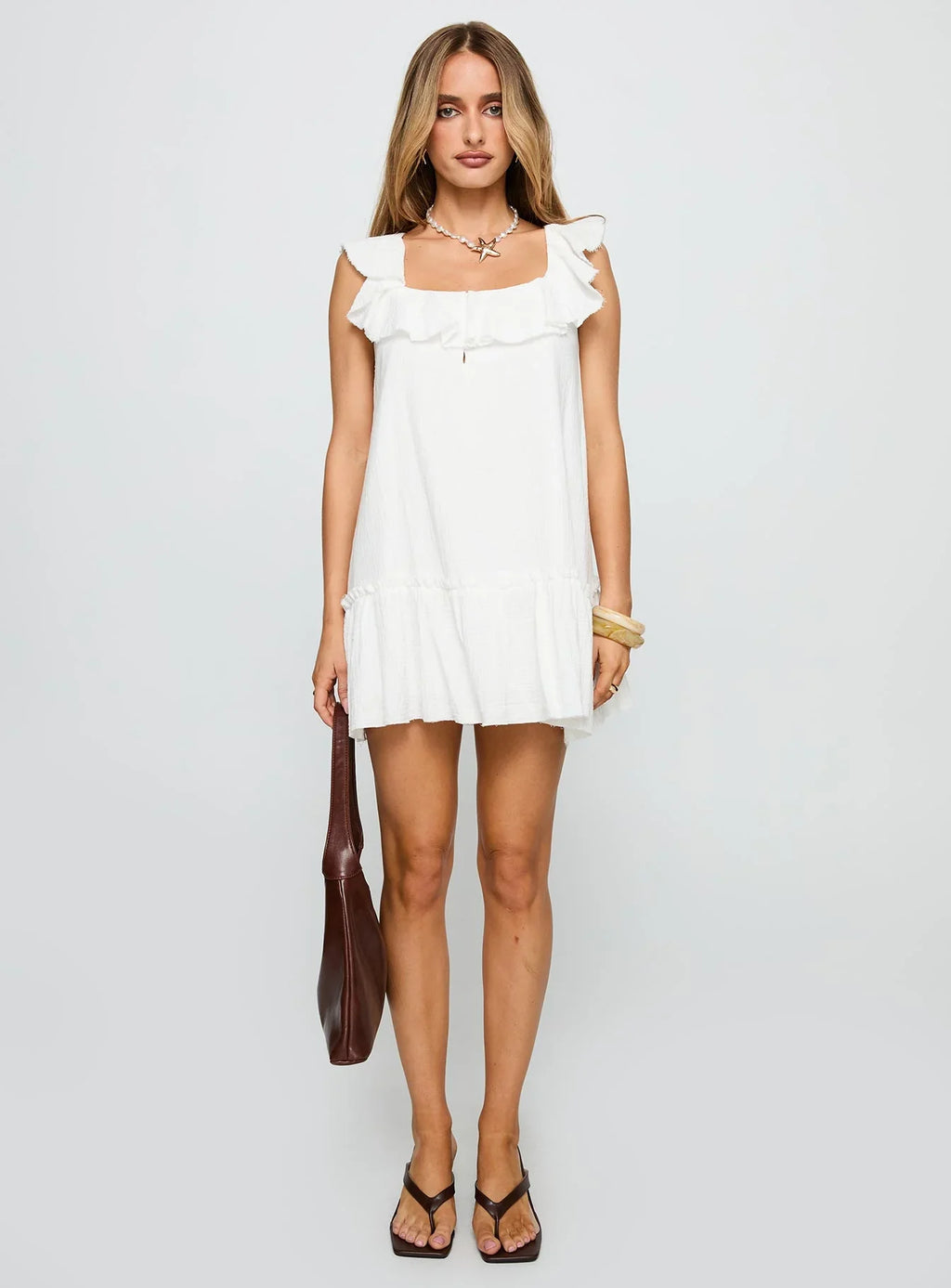 Alicen Frill Mini Dress White