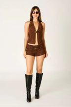 Faux Suede Halter Top
