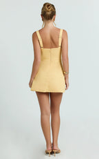 Welmina Mini Dress - Square Neck Front Placket Dress in Lemon