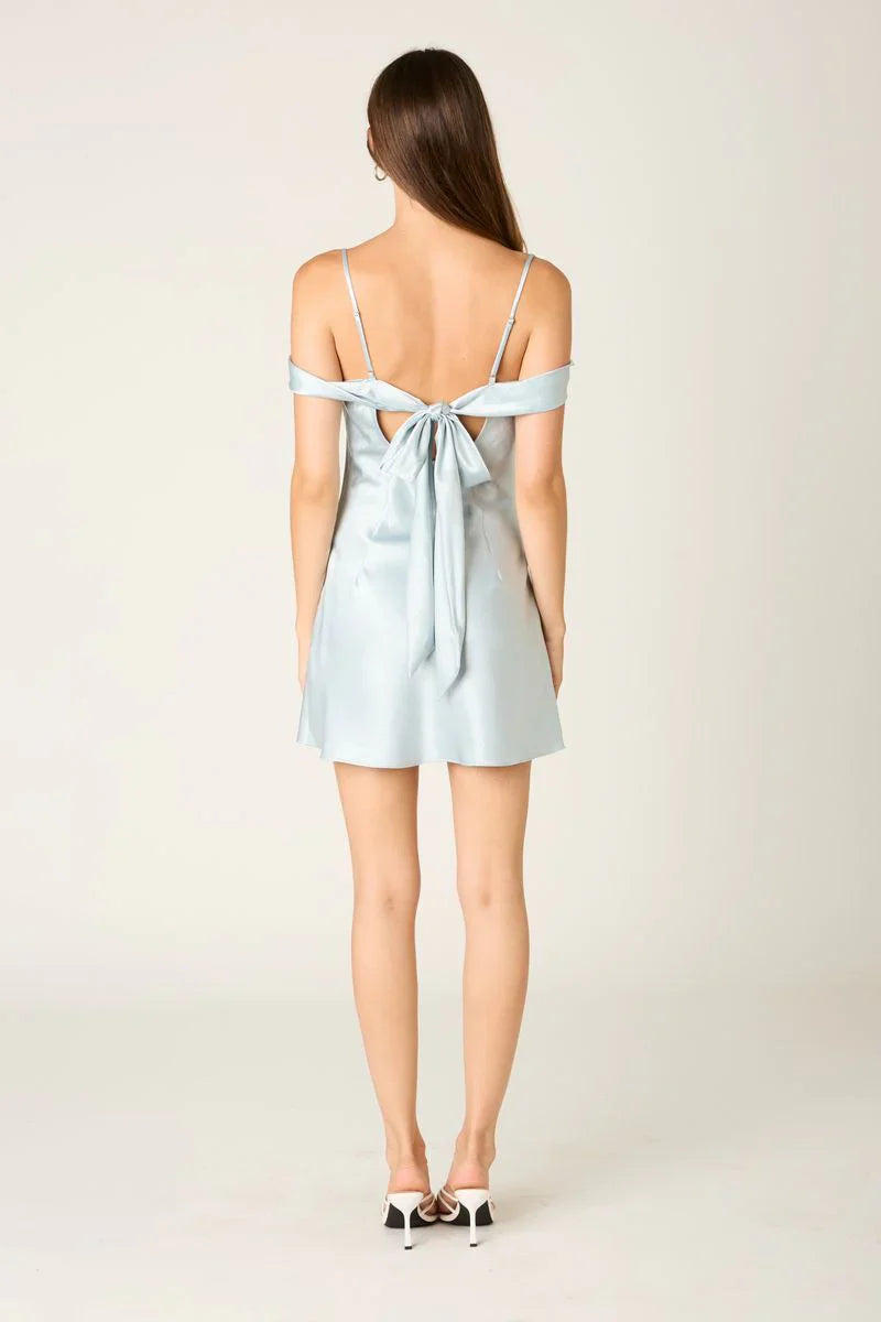 Satin Off The Shoulder Mini Dress