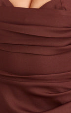 Kenna Midi Dress - Gathered Bust Tucked Waist Dress in Chocolate