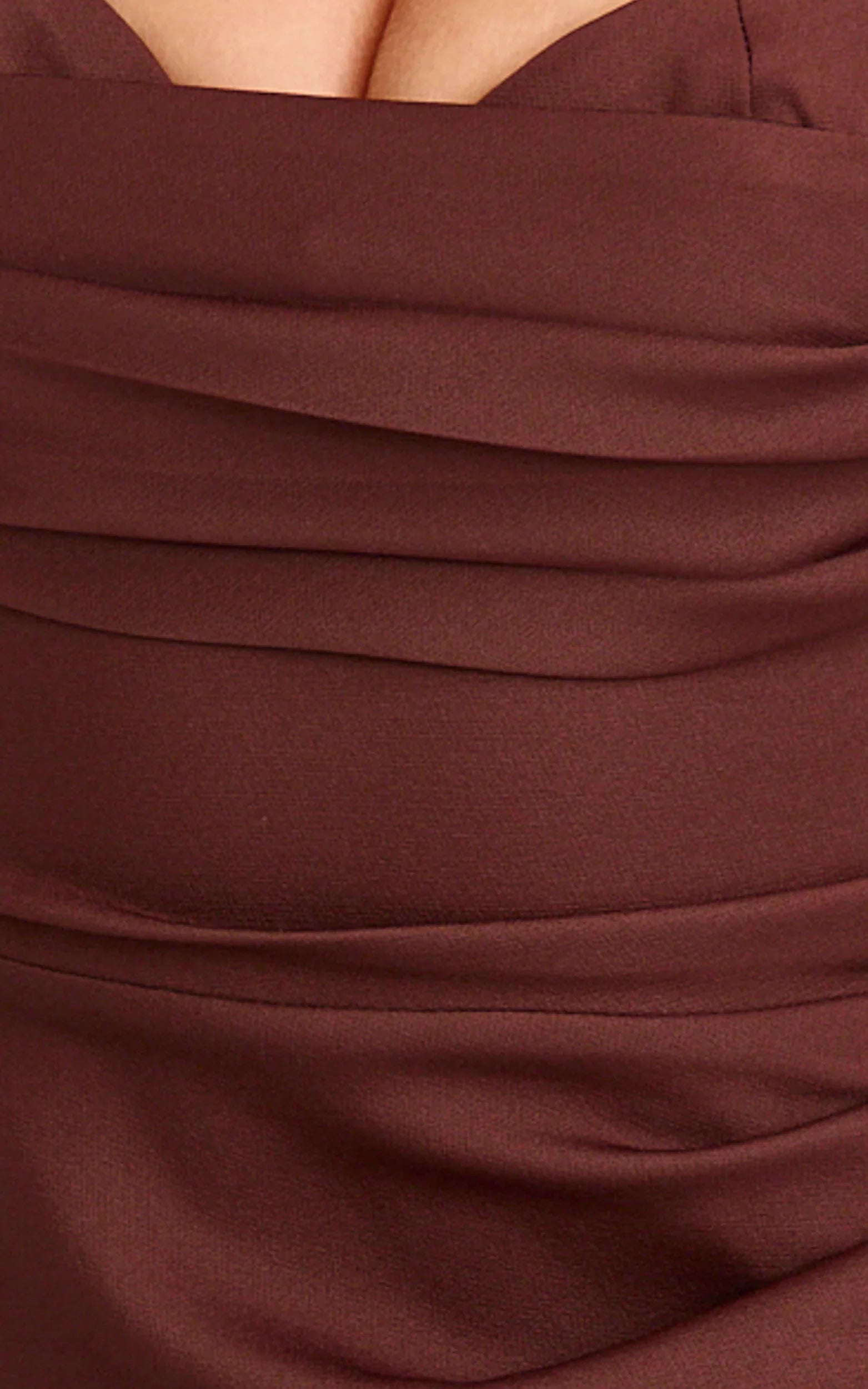 Kenna Midi Dress - Gathered Bust Tucked Waist Dress in Chocolate