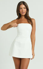 Benson Playsuit - Strapless Fit and Flare Playsuit in White