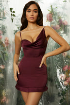 Pleated Hemline Corset Mini Dress in Wine