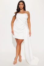 Isabella Removable Train Satin Mini Dress - White