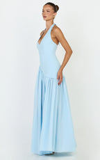 Calla Maxi Dress - Halter Neck Asymmetric Dropped Waist Dress in Blue
