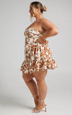 Lorelle Mini Dress - Straight Neck Tiered Dress in Shadow Floral