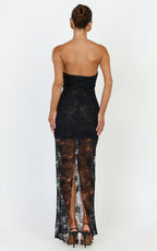Lima Maxi Dress - Strapless Floral Embellished Column Dress in Black