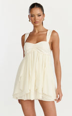 Juliette Mini Dress - Ruffle Fit And Flare Dress in Cream