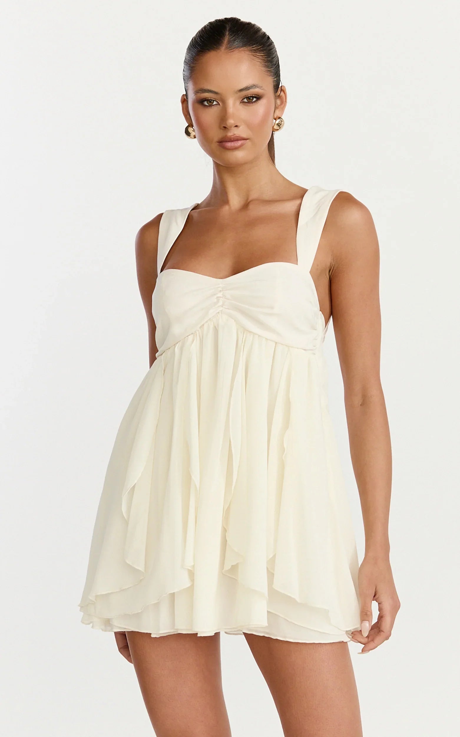 Juliette Mini Dress - Ruffle Fit And Flare Dress in Cream
