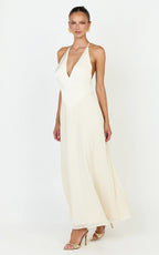 Skye Midi Dress - Deep V Neck Shift Dress in Butter