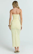 Kayrene Midi Dress - Strapless Bodycon Dress in Butter Yellow