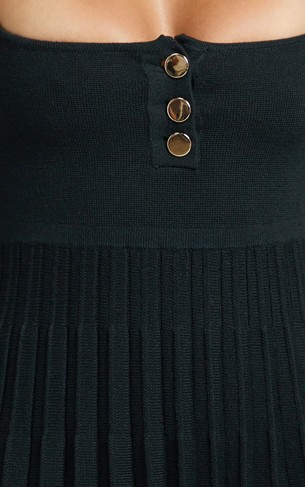 Hansen Mini Dress - Square Neck Long Sleeve Fit And Flare Pleated Dress in Black