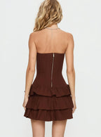 Valentia Tiered Mini Dress Chocolate