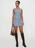 Vyxen Halter Mini Dress Blue