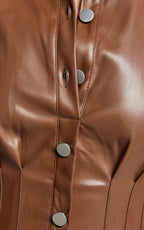 Ziva Midi Dress - Short Puff Sleeve Button Through Dress in Chocolate