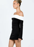 Anya Long Sleeve Off Shoulder Mini Dress Black / White