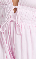 Matteo Midi Dress - Deep V Neck Puff Sleeve Dress in Pink