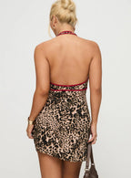 Arzelie Bias Halter Mini Dress Leopard