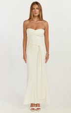 Aria Midi Dress - Strapless Tie Waist Dress in Off White