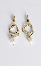 Flora Double Hoop Drop Earring in Gold And Pearl