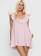Melodies Frill Smock Mini Dress Pink Stripe