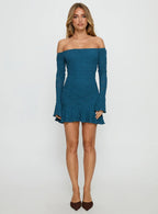 Vancesca Off Shoulder Long Sleeve Mini Dress Navy