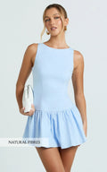 Izira Mini Dress - Boat Neck Drop Waist Shift Dress in Blue