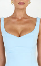 Jayce Mini Dress - Off The Shoulder A Line Dress in Blue