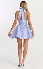 Maddy Mini Dress - Square Neck Halter Fit And Flare Dress in Blue