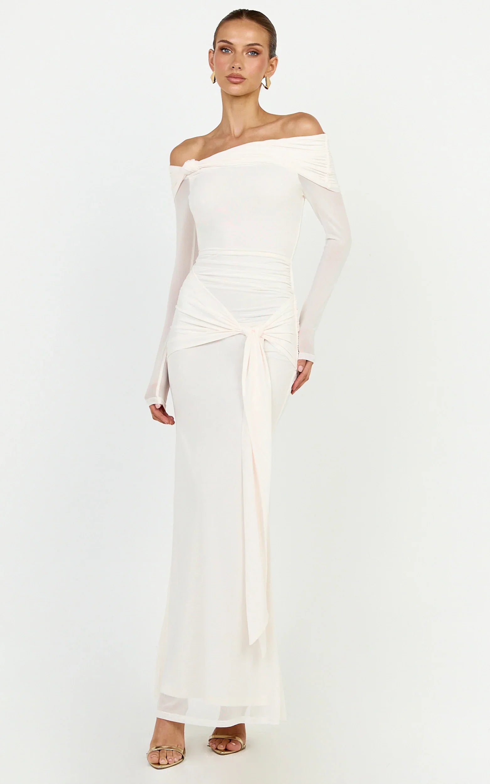 Waverly Maxi Dress - Long Sleeve Off Shoulder Dress in Cream