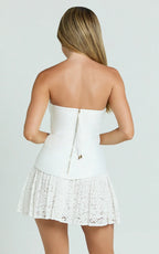 Emerie Mini Dress - Strapless Drop Waist Pleated Dress in Cream