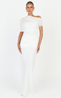 Nami Maxi Dress - Overlay Off Shoulder Draped Cowl Waist Dress in White