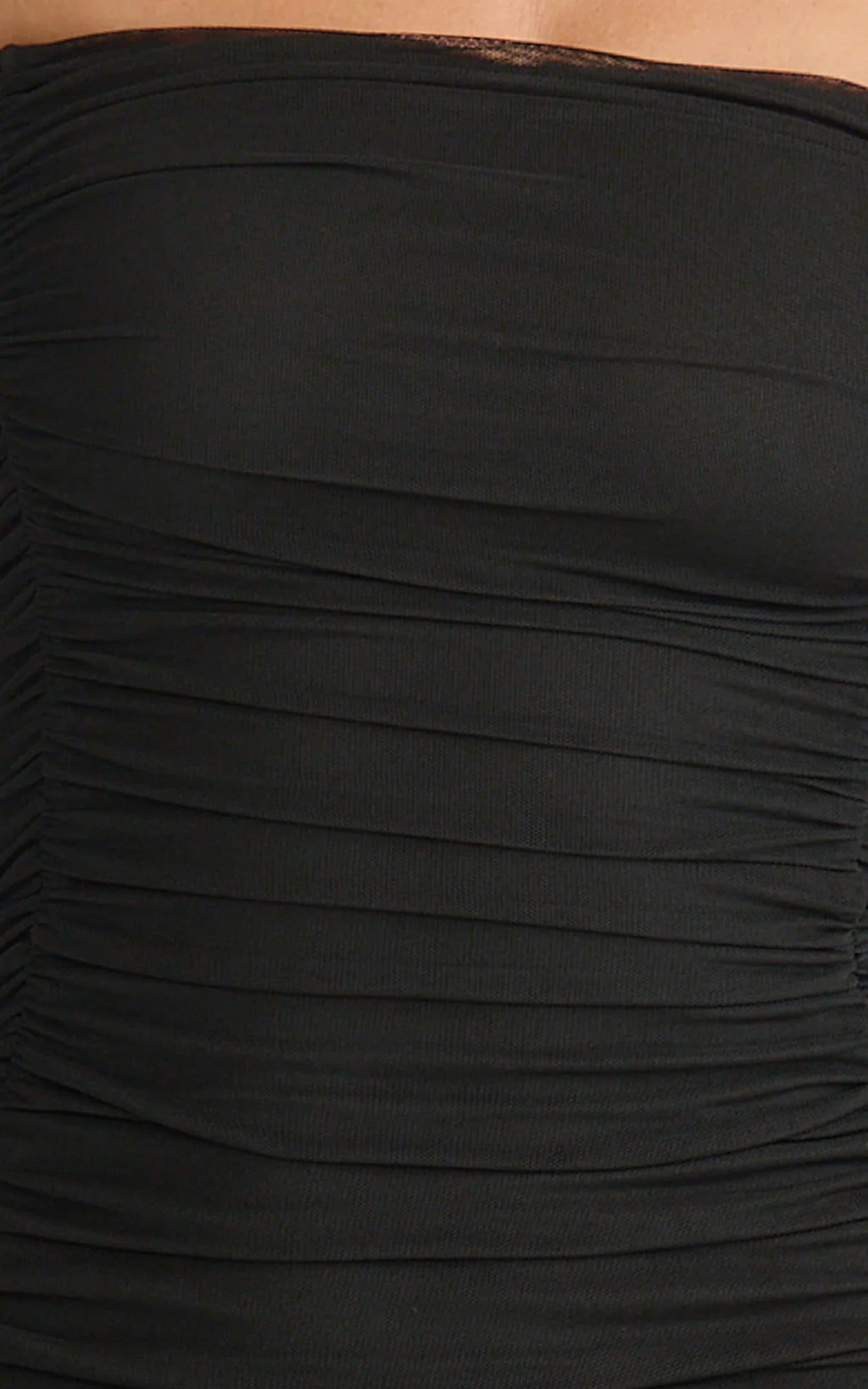 Lara Maxi Dress - Strapless Ruched Mesh High Leg Split Dress in Black