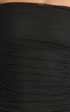 Lara Maxi Dress - Strapless Ruched Mesh High Leg Split Dress in Black